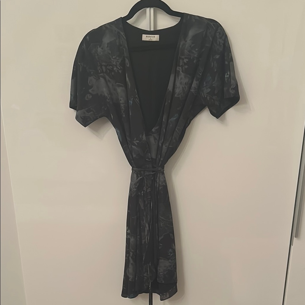 Black with Floral Designs Women's Mini Wrap Dress